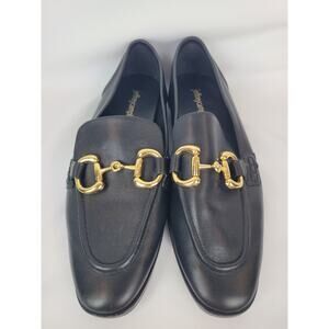 Jeffrey Campbell Velviteen Academia Loafer Black Leather Slip On Gold Horsebit 7